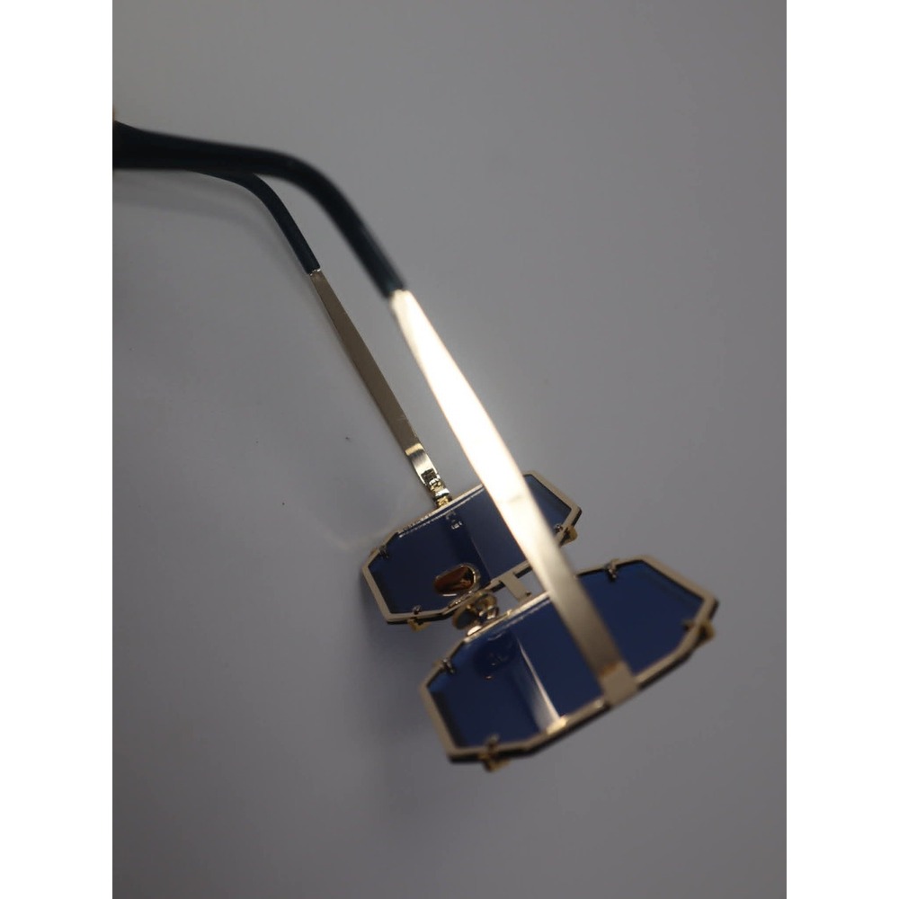 Blue Geometric Sunglasses Women Like New Gold Octagon Rimless Style Gem - Picture 4 of 6